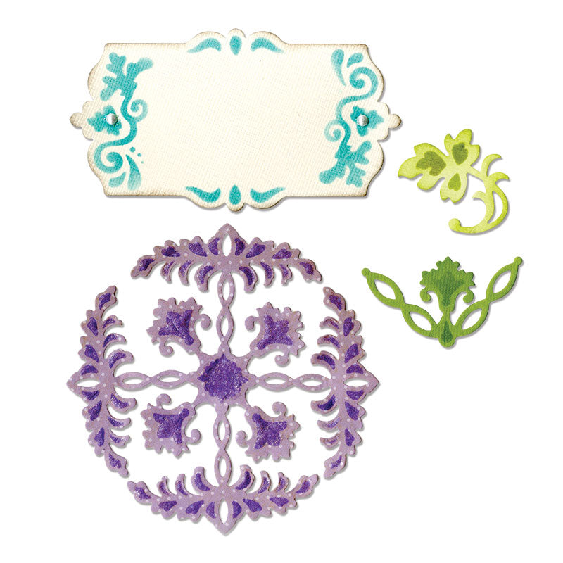 Sizzix Thinlits Die Set 4PK - Ornate Flowers & Tag