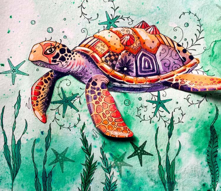 Pink Ink Designs A5 Clear Stamp Set - Sea Turtle