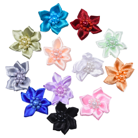 Assorted Mini Ribbon Roses With Pearls - 25pcs